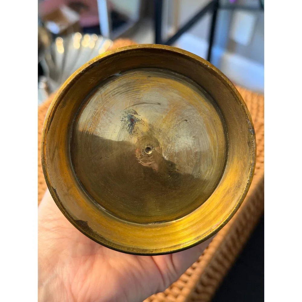 Vintage Brass Vase | Aged Brass Urn Vessel | Mid Century Brass Decor | Patina Fl
